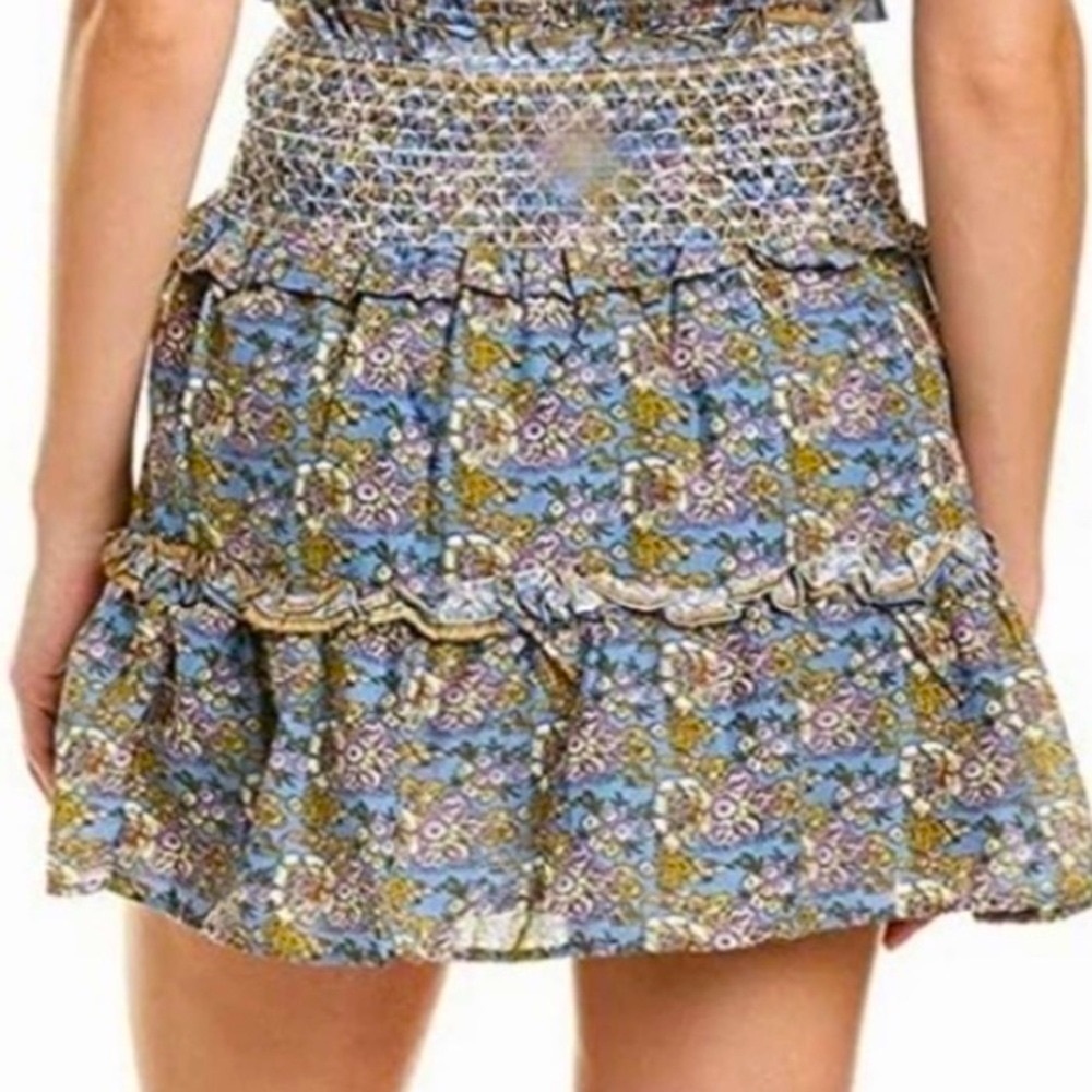 JENNIFER GRACE SMOCKED FLORSL SKIRT TIERED RUFFLES